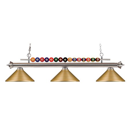 Z-LITE Shark 3 Light Billiard Light, Brushed Nickel & Satin Gold 170BN-MSG